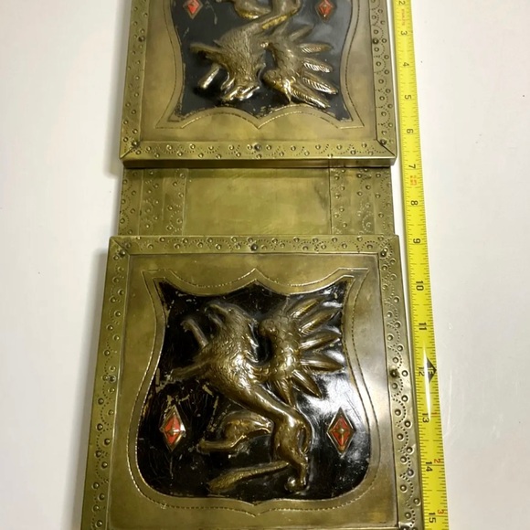 Antique Very Rare Folding Embossing Metallic Brass Book Ends and Shelf - Picture 4 of 12